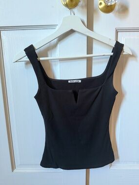 Reformation Black Ribbed Square Neck Tank Top